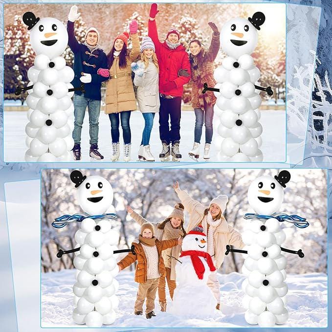 2 Sets Snowman Balloon Column Stand Kit with 100 Balloons for Winter Party Decor