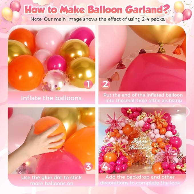 Pink Orange Balloon Garland Arch Kit 153 Pcs with Star Balloons for Party Decor