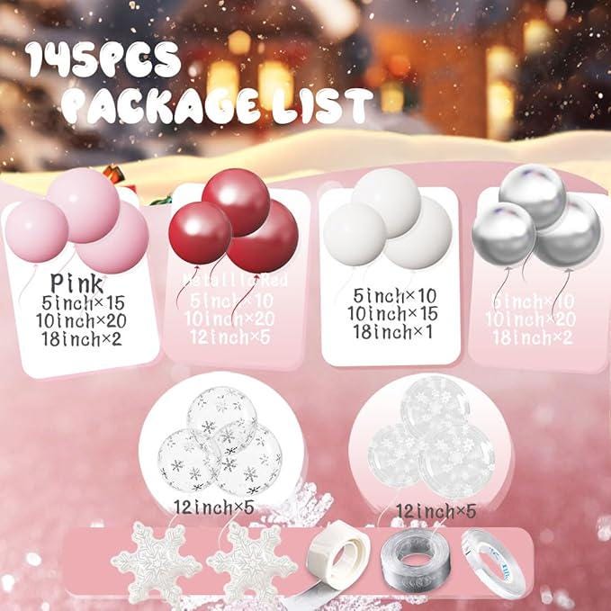 Pink Winter Wonderland Balloon Garland Arch Kit with Snowflake Balloons for Party Decor