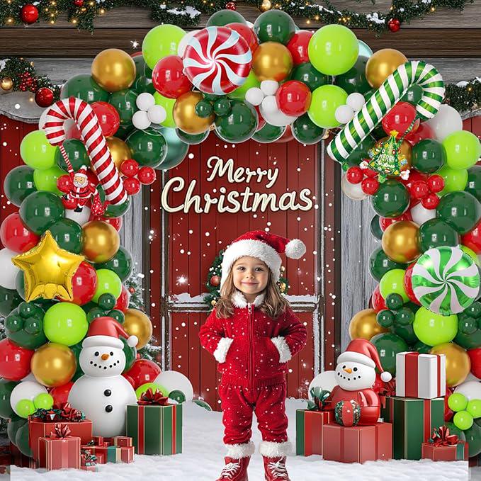 128 Pcs Christmas Tree Balloon Garland Arch Kit Red Green Gold Balloons for Decor