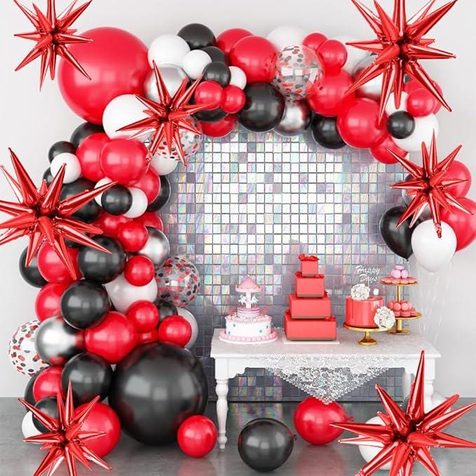 Red Star Foil Balloon Arch Kit Metallic Starburst Balloons for Party Decorations