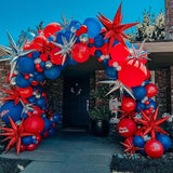 Red Blue Silver Balloon Garland Arch Kit with Star Foil Balloons for Party Decor