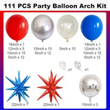 Red Blue Silver Balloon Garland Arch Kit with Star Foil Balloons for Party Decor
