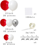 Red White Silver Balloon Garland Arch 122 Pcs for Birthday Wedding Valentine Party Decor