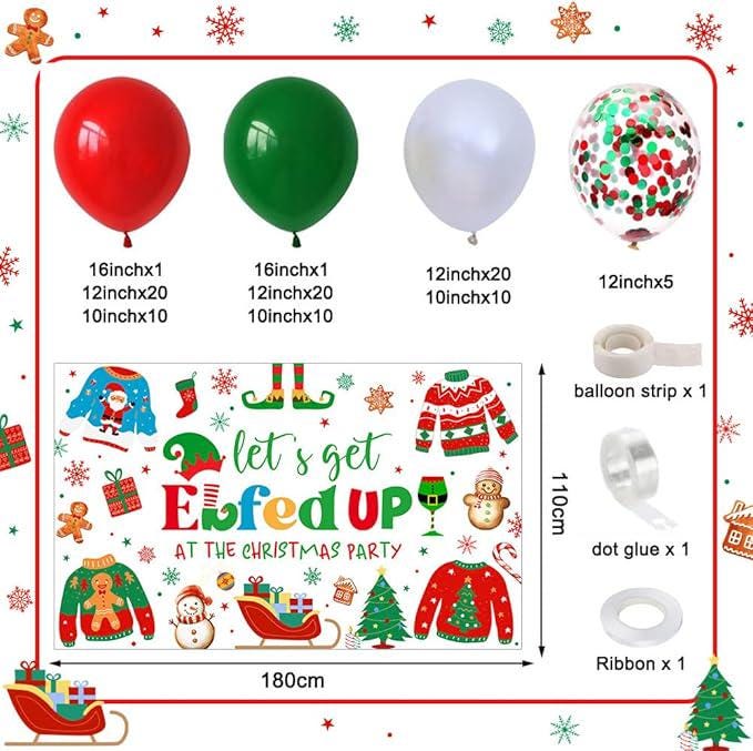 101 Pcs Friendsmas Christmas Balloon Arch Kit with Elf & Ugly Sweater Balloons for Party