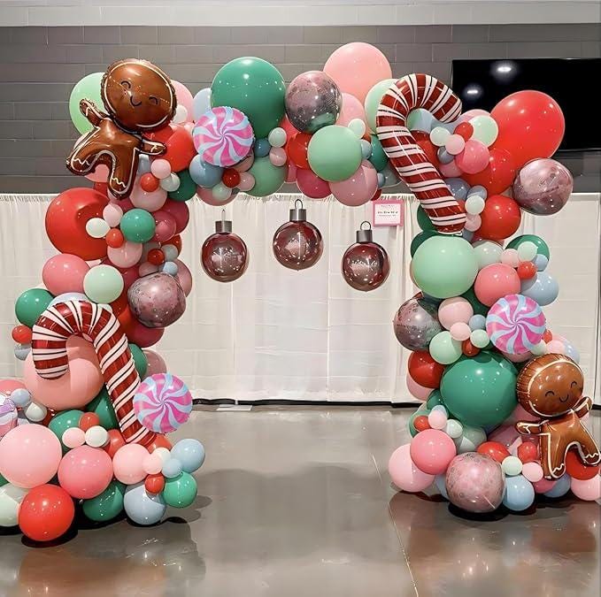 Christmas Balloon Garland Arch Kit Red Pink Candy Cane & Lollipop Balloons for Party