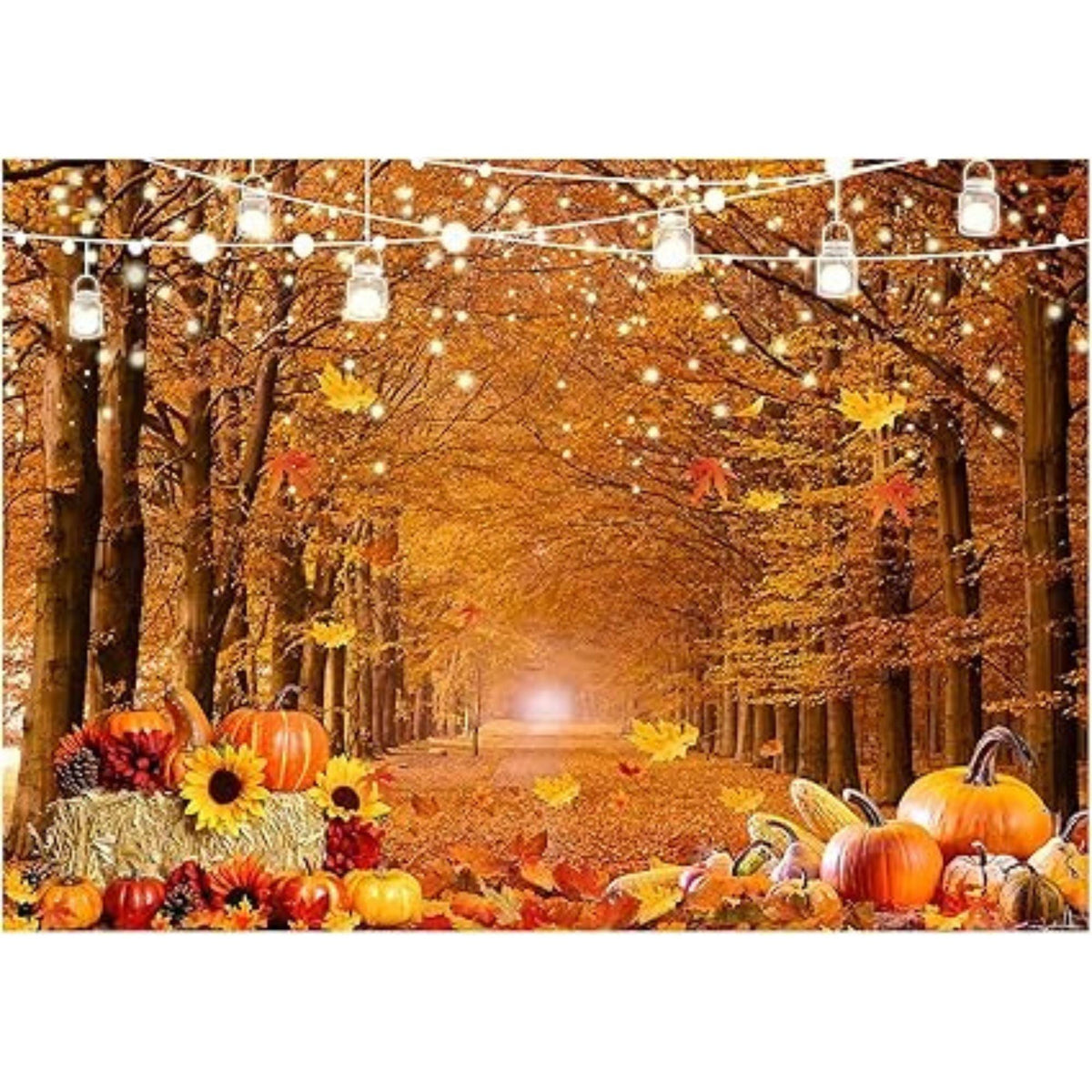 7x5ft Fall Thanksgiving Photo Backdrop with Wooden Fence Pumpkin Haystack