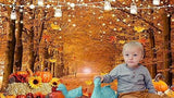 7x5ft Fall Thanksgiving Photo Backdrop with Wooden Fence Pumpkin Haystack