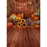 5x7ft Fall Thanksgiving Backdrop with Barn Wooden Floor Pumpkins and Leaves