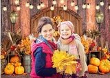 7x5ft Fall Thanksgiving Backdrop with Pumpkin Barn Hay and Maple Leaves