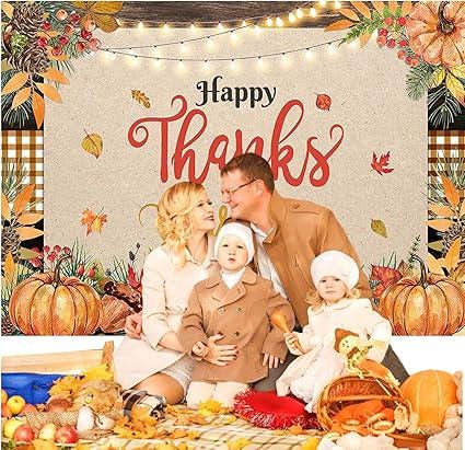 7x5ft Thanksgiving Backdrop with Pumpkin Harvest Maple Leaves for Fall Photos
