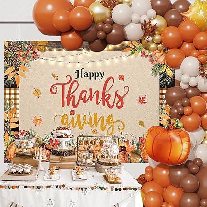 7x5ft Thanksgiving Backdrop with Pumpkin Harvest Maple Leaves for Fall Photos