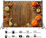 5x3ft Fall Thanksgiving Backdrop with Pumpkins Hay Leaves Rustic Wood Board
