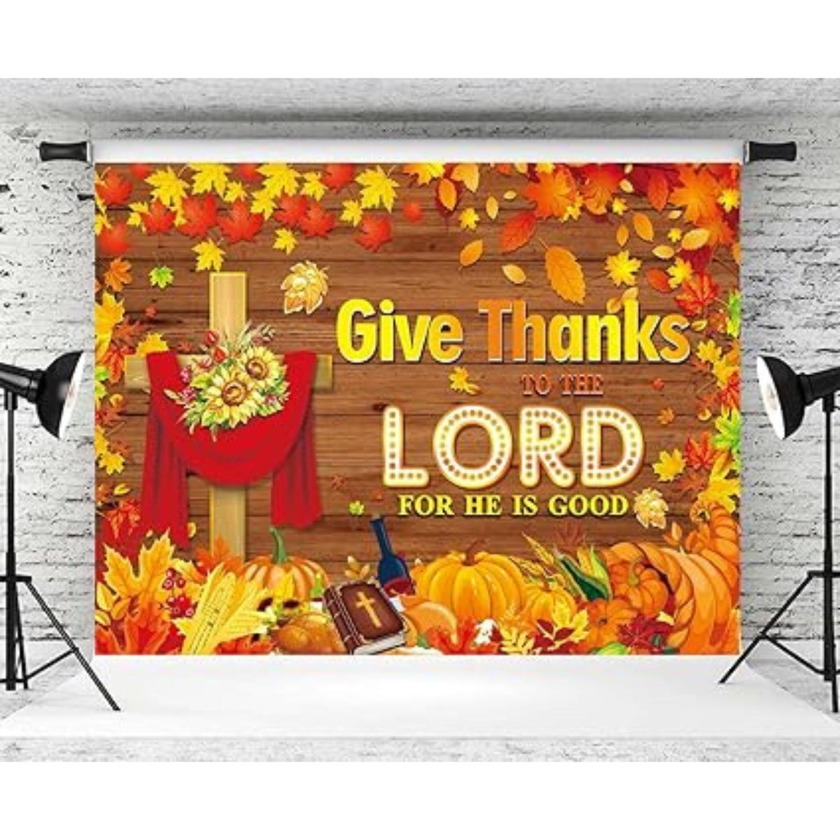 Give Thanks to The Lord Backdrop Banner for Fall Thanksgiving Christian Decor