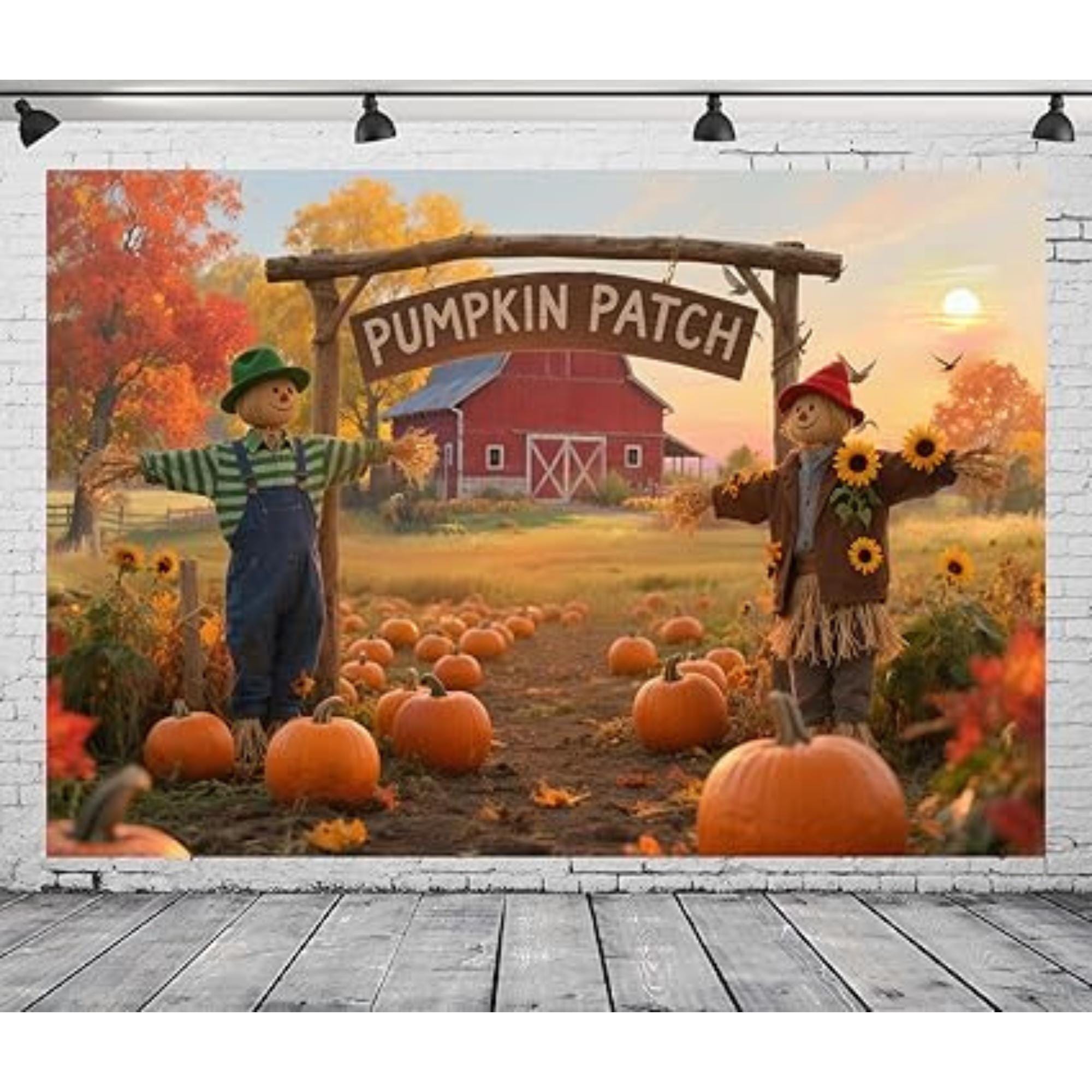 8x6ft Fall Thanksgiving Backdrop with Pumpkin Patch and Autumn Harvest Scene
