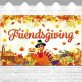 Friendsgiving Banner Backdrop with Turkey Pumpkins Maple Leaves Thanksgiving Decor