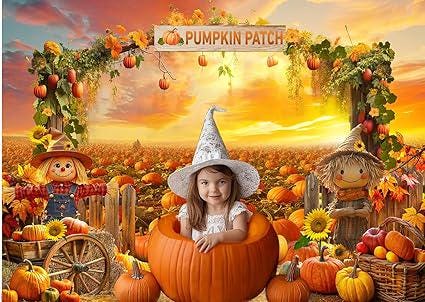 7x5ft Fall Pumpkin Backdrop with Autumn Harvest Farm Theme for Thanksgiving