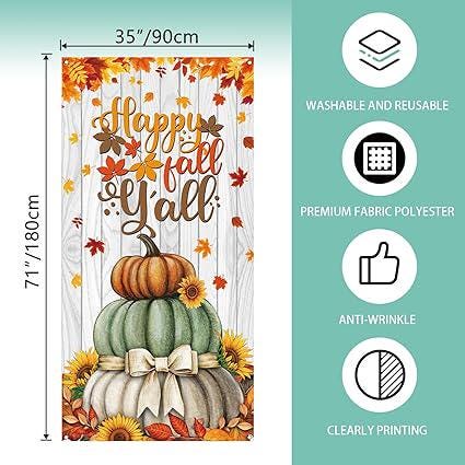 Fall Door Cover with "Happy Fall Y’all" Farmhouse Thanksgiving Harvest Decor