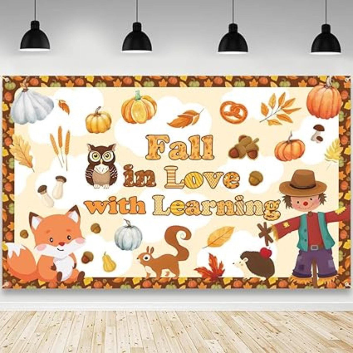 Fall in Love with Learning Backdrop with Pumpkins Maple Leaves Cl