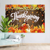 7x5ft Happy Thanksgiving Backdrop with Rustic Wood Turkey and Pumpkin Decor