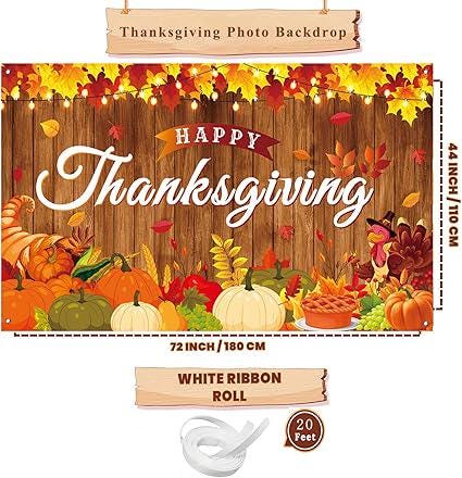 Happy Thanksgiving Banner with Maple Leaves Turkey Pumpkin Decor 71x43in