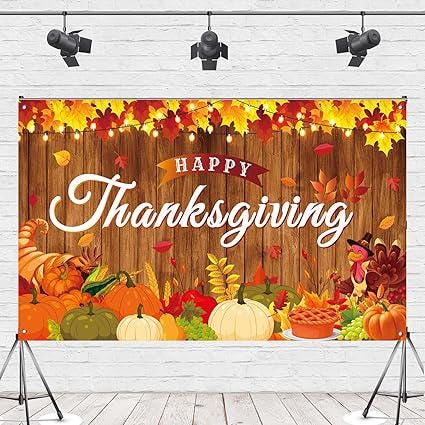 Happy Thanksgiving Banner with Maple Leaves Turkey Pumpkin Decor 71x43in