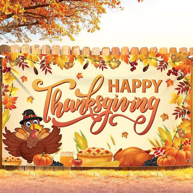 Happy Thanksgiving Banner Backdrop 72x44in for Fall Harvest Party Decor