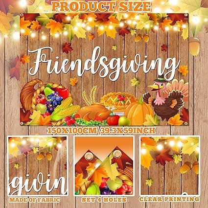 5x3ft Friendsgiving Backdrop Banner for Fall Thanksgiving Party Photography