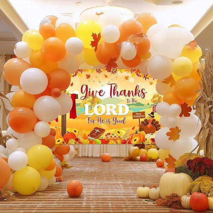 6x3.6ft Give Thanks to The Lord Banner with Pumpkins Maple Leaves Christian Decor