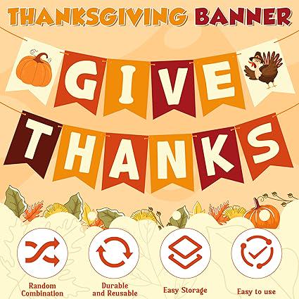 Give Thanks Banner for Thanksgiving Friendsgiving Party Indoor Outdoor Decor
