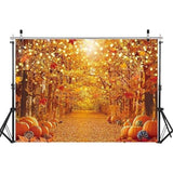 7x5ft Fall Forest Backdrop with Maple Leaves Pumpkins for Thanksgiving Photography