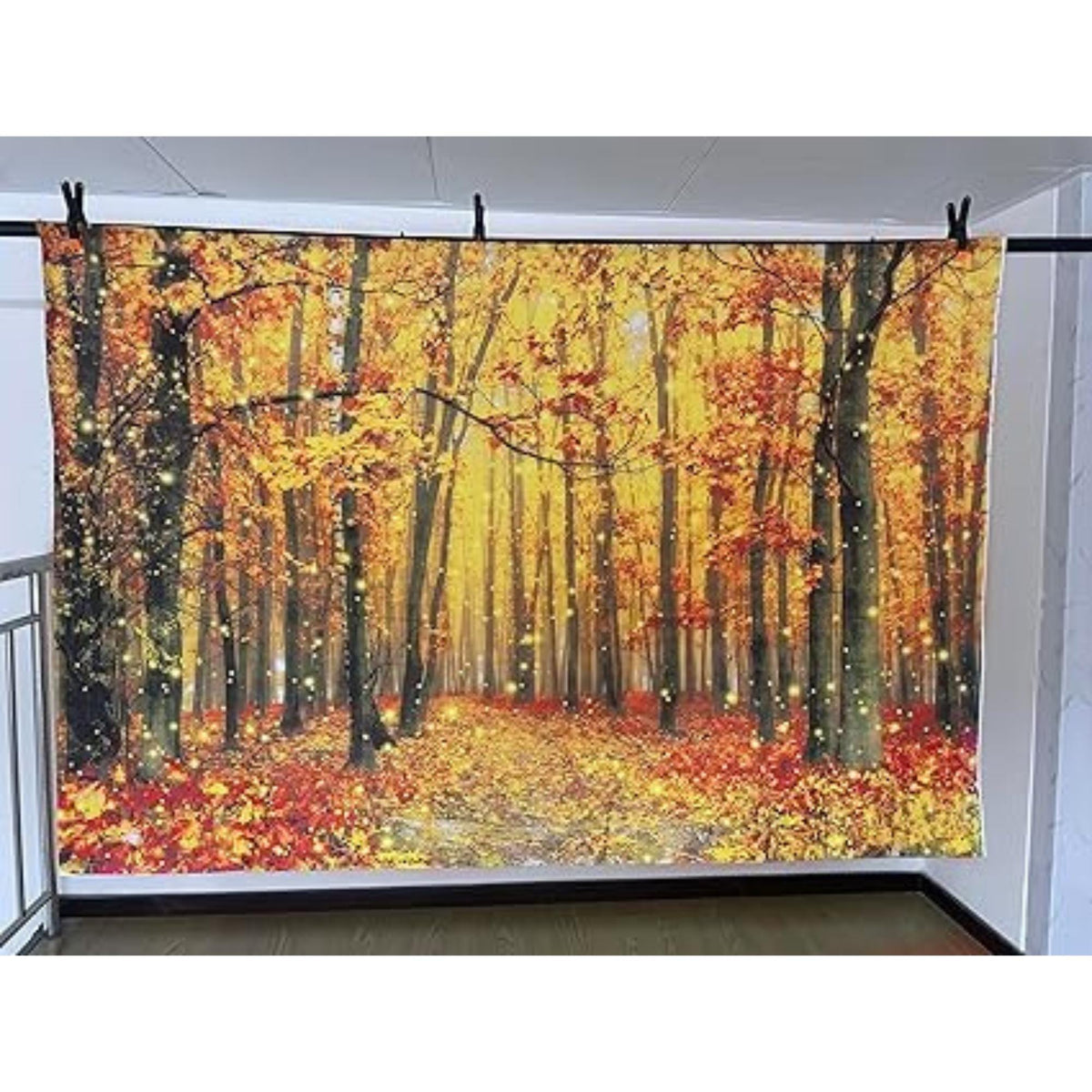 2.1x1.5m Fall Forest Leaves Glitter Backdrop with Golden Maple for Thanksgiving Photos