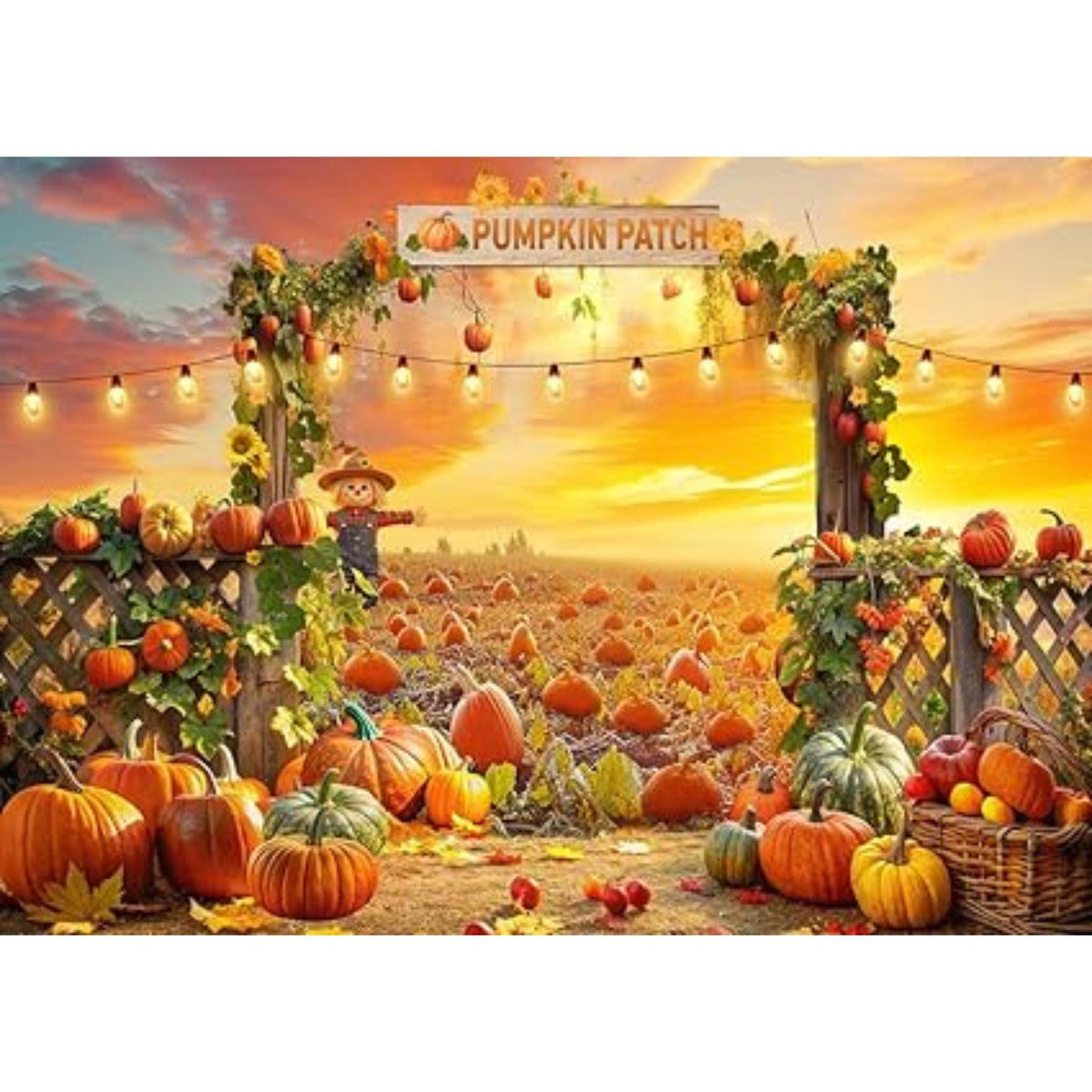 7x5ft Fall Pumpkin Patch Backdrop with Farm Harvest Scene for Thanksgiving Decor