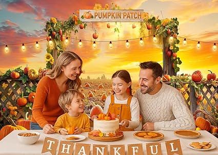 7x5ft Fall Pumpkin Patch Backdrop with Farm Harvest Scene for Thanksgiving Decor
