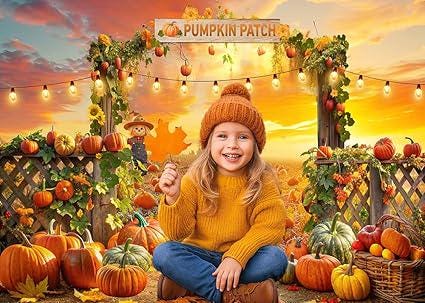 7x5ft Fall Pumpkin Patch Backdrop with Farm Harvest Scene for Thanksgiving Decor