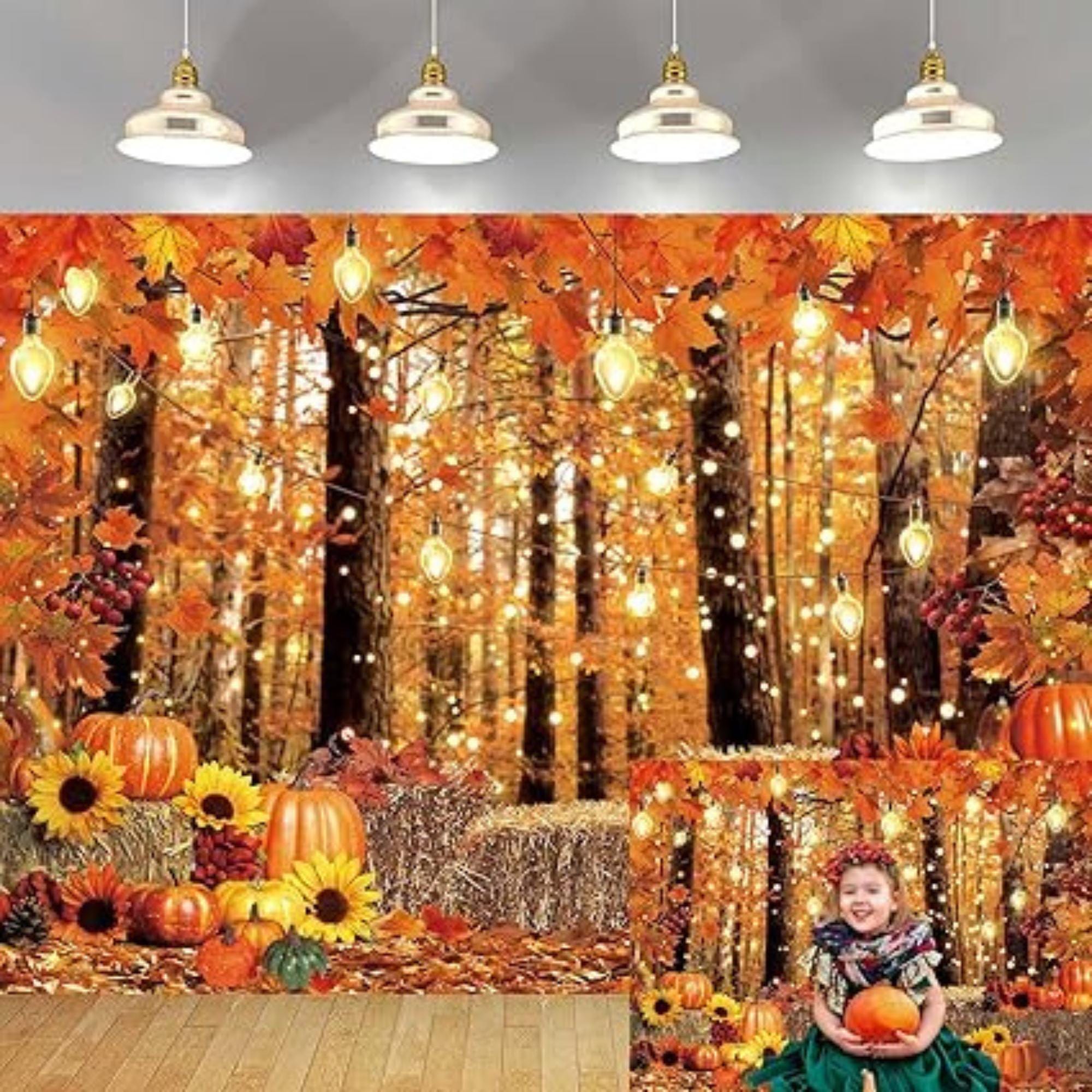 7x5ft Fall Photography Backdrop with Maple Forest Leaves Pumpkins for Thanksgiving