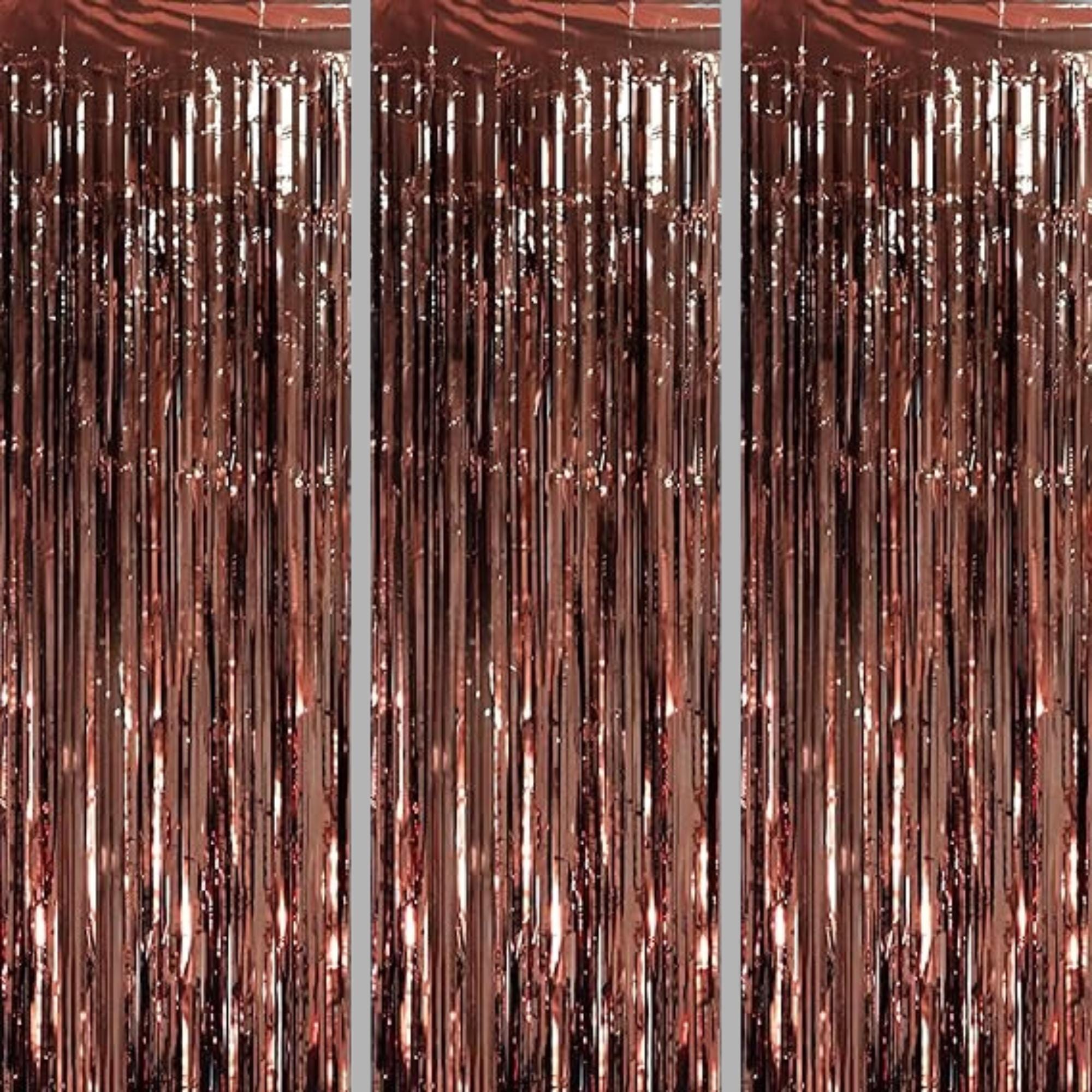 3 Pack 3.3x8.2ft Brown Foil Fringe Backdrop Curtains for Thanksgiving or Birthday Party