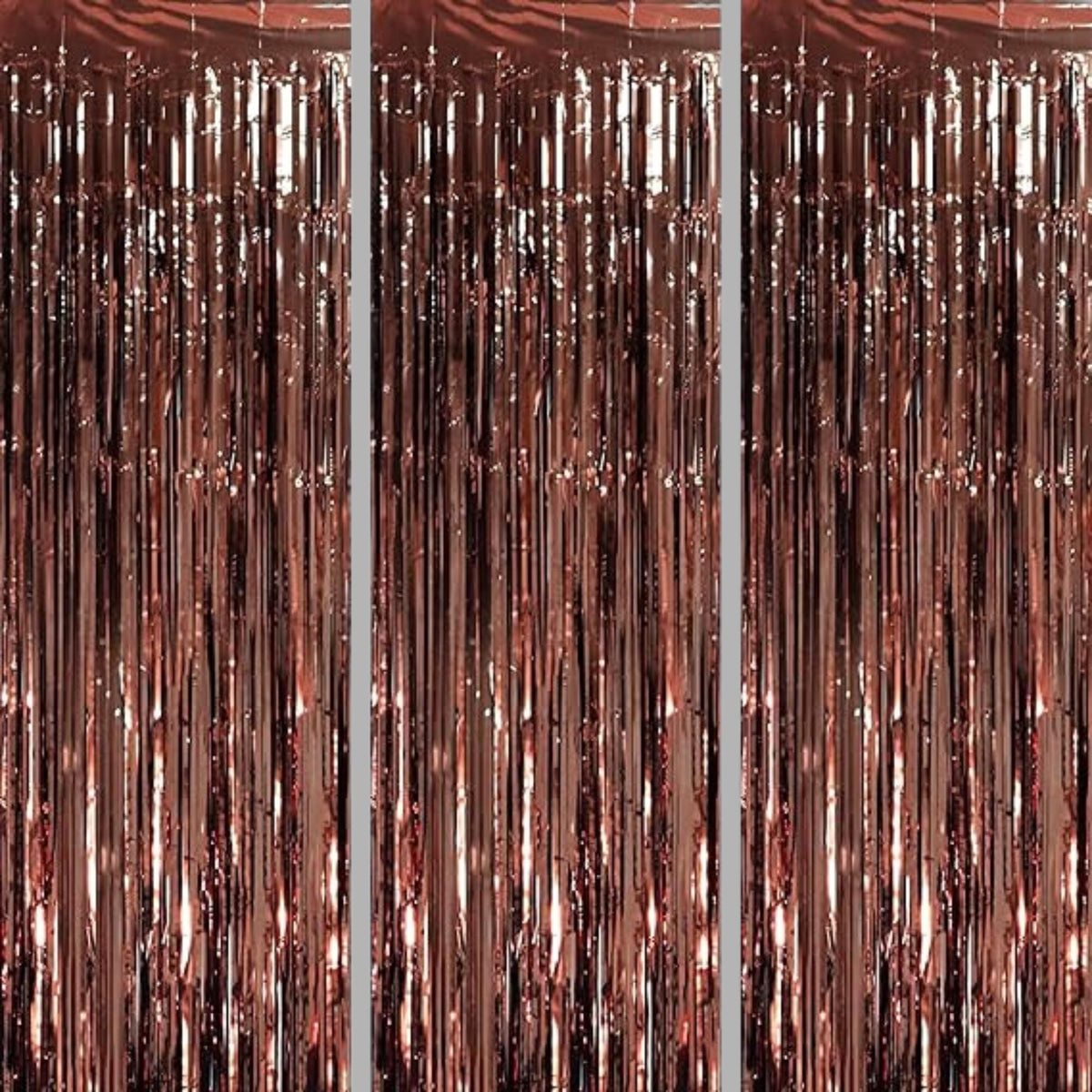 3 Pack 3.3x8.2ft Brown Foil Fringe Backdrop Curtains for Thanksgiving or Birthday Party