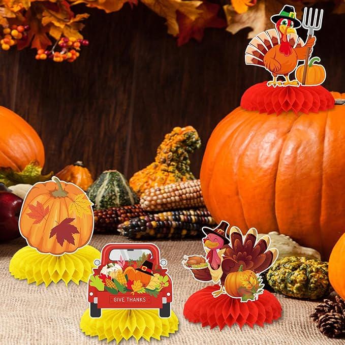 Fall Thanksgiving Party Decoration Set with Give Thanks Banner Maple Leaves and Balloons