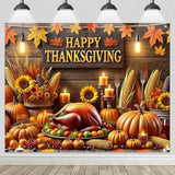 8x6ft Thanksgiving Backdrop with Roasted Turkey Harvest Decor for Home Party