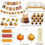Thanksgiving Party Decor Set with Turkey Balloons, Foil Backdrop, Banner & Tableware