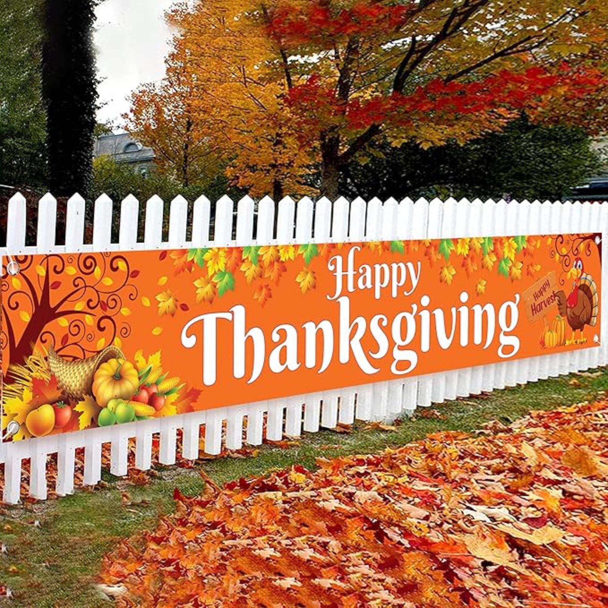 Happy Thanksgiving Outdoor Banner XL 120x20 Inch Yard Sign for Festive Decor