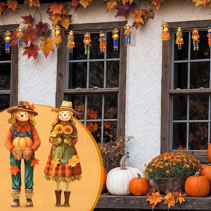 Fall Scarecrow Garland Wooden Banner for Thanksgiving & Autumn Harvest Decor