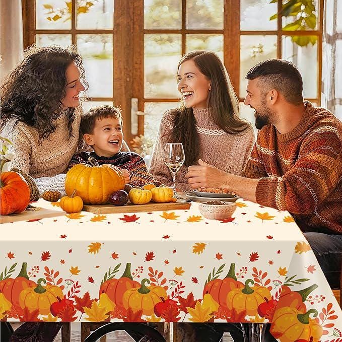 3-Pack Thanksgiving Tablecloths 54x108 Inch Pumpkin Maple Decor for Fall Parties