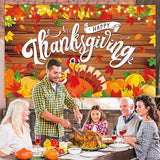 Thanksgiving Backdrop with Pumpkin & Maple Leaf Banner for Friendsgiving Decor