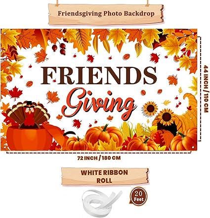 Friendsgiving Banner 71x43 Inch Fall Maple Leaves Turkey Pumpkin Party Decor