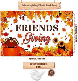Friendsgiving Banner 71x43 Inch Fall Maple Leaves Turkey Pumpkin Party Decor
