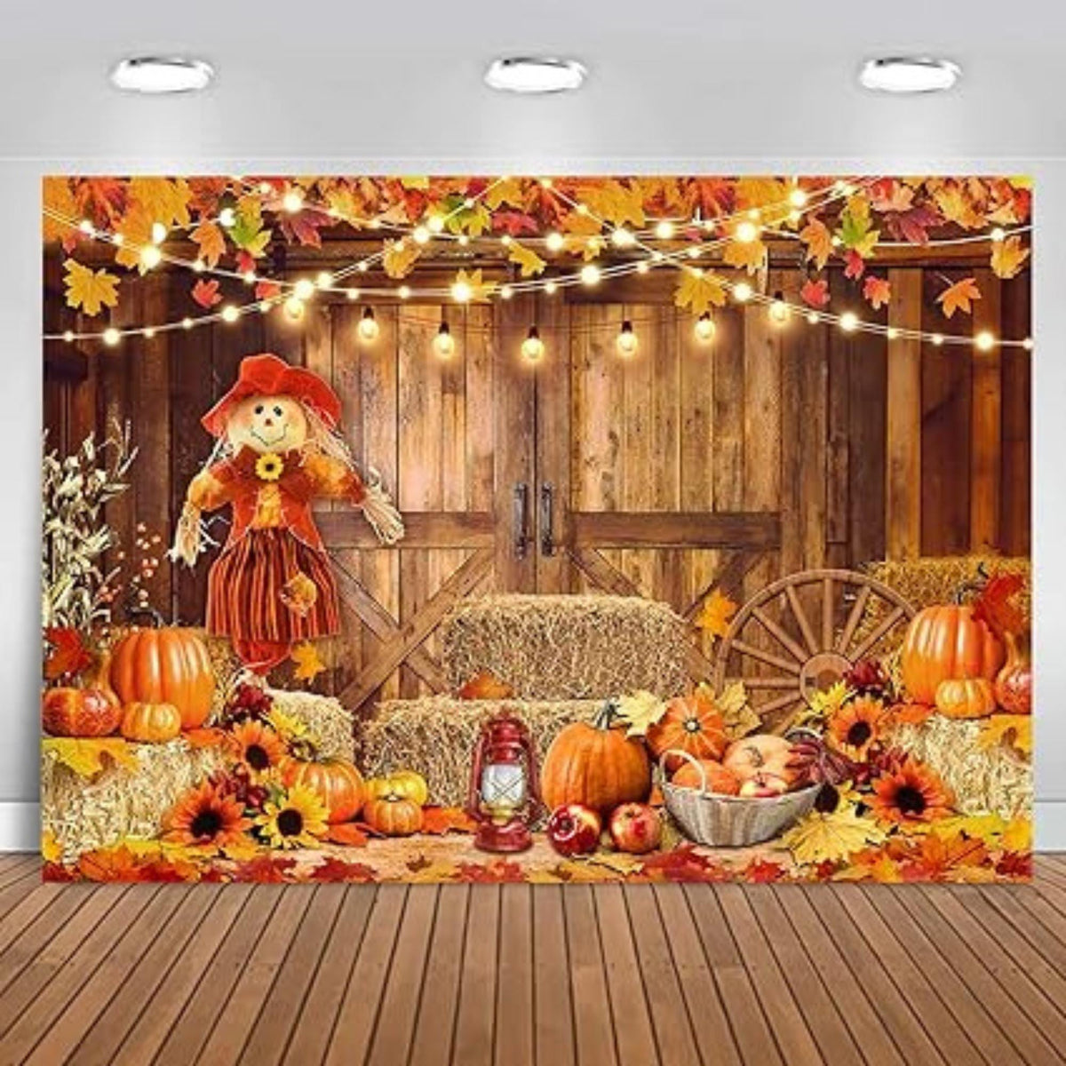 Fall Photo Backdrop 7x5FT Autumn Pumpkin Barn Maple Leaves Harvest Party Decor