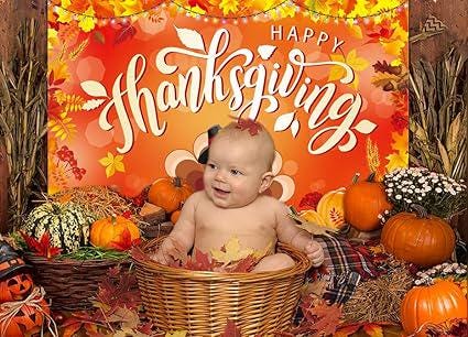 Happy Thanksgiving Backdrop 7x5FT Autumn Harvest Turkey Pumpkin Maple Leaf Decor