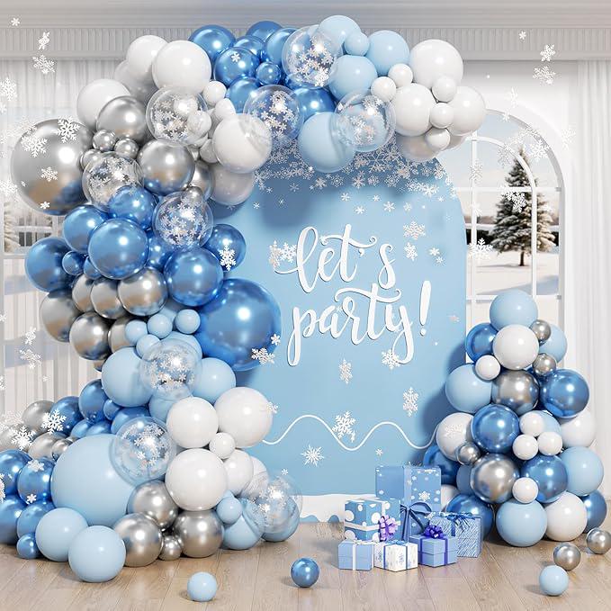 Snowflake Balloon Arch Kit with Blue Purple Silver Balloons for Birthday Baby Shower